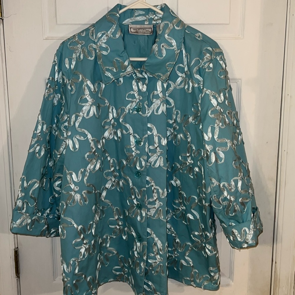 Simonton Says Teal Ribbon Suit Jacket 1X